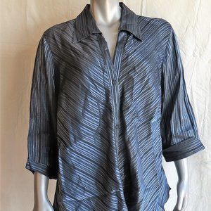 Blue Diamond Plus Blue Striped Button Down Blouse